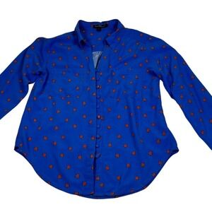 Velvet Heart Royal Blue Ladybug Print Button Down Blouse Women's Small